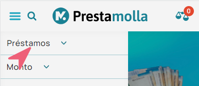 Seleccionar la sección de préstamos en sitio Prestamolla.mx